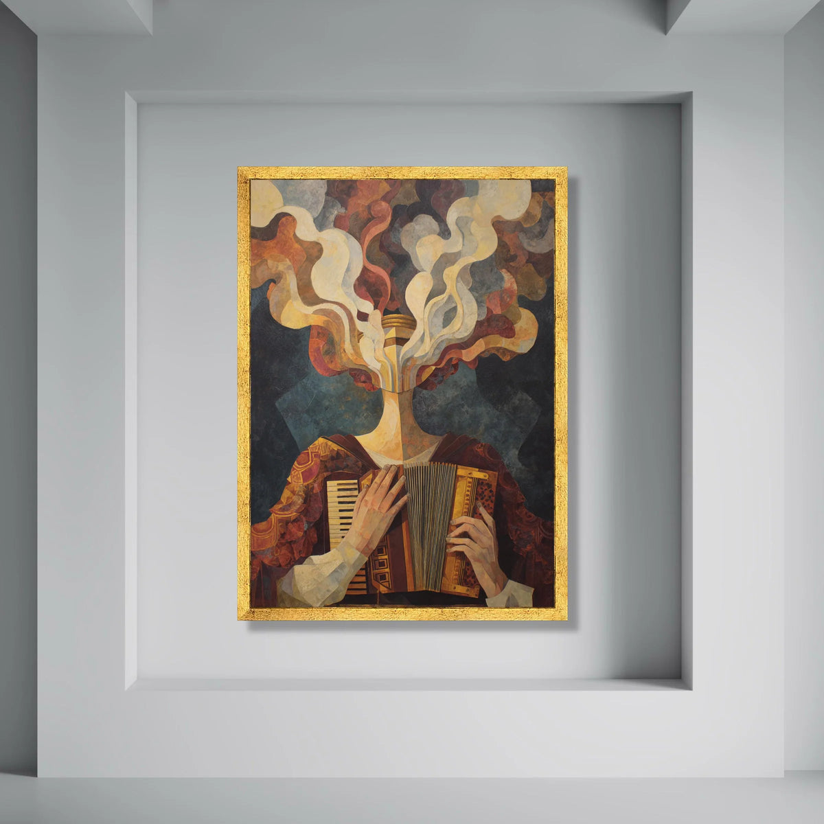 Surreal Accordion Player Canvas, Abstract Music Art, Modern Figurative Wall Decor, Home Decoration Canvas, Unique Artistic Print Print Art
