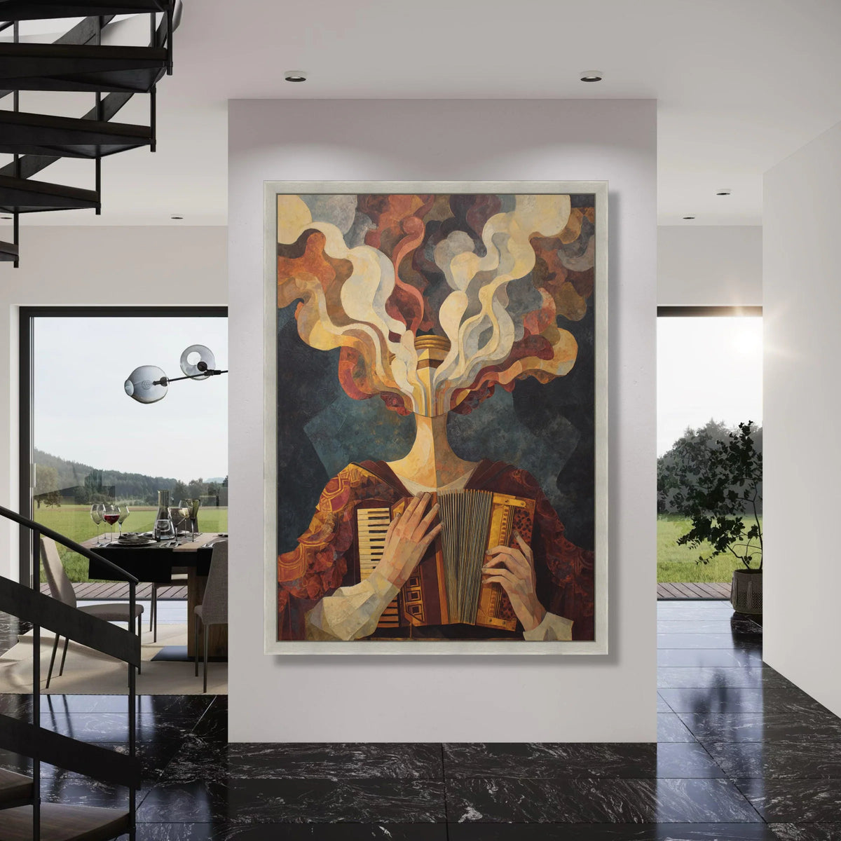 Surreal Accordion Player Canvas, Abstract Music Art, Modern Figurative Wall Decor, Home Decoration Canvas, Unique Artistic Print Print Art