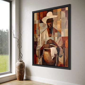 African Artisan Pottery Maker Canvas, Geometric Portrait Wall Art, Earth Tone Home Decor, Cultural Craftsmanship Canvas, Print Art