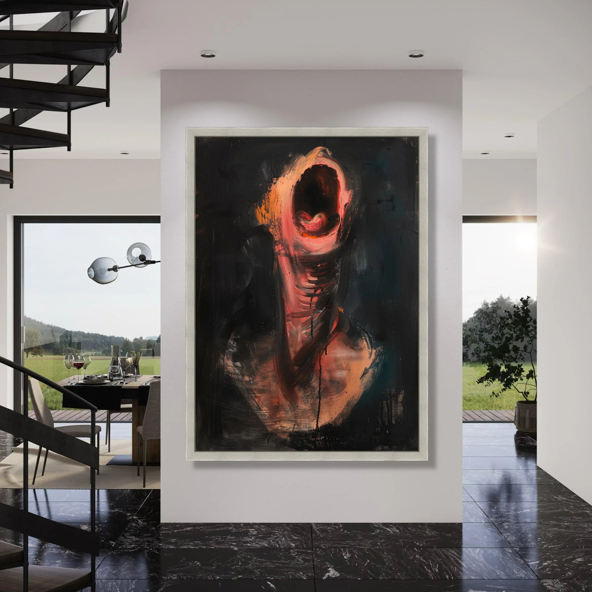 Abstract Expressionist Canvas Wall Art, Dark Figurative Painting, Modern Emotional Artwork, Dramatic Home Decor, Ready to Hang Print Art