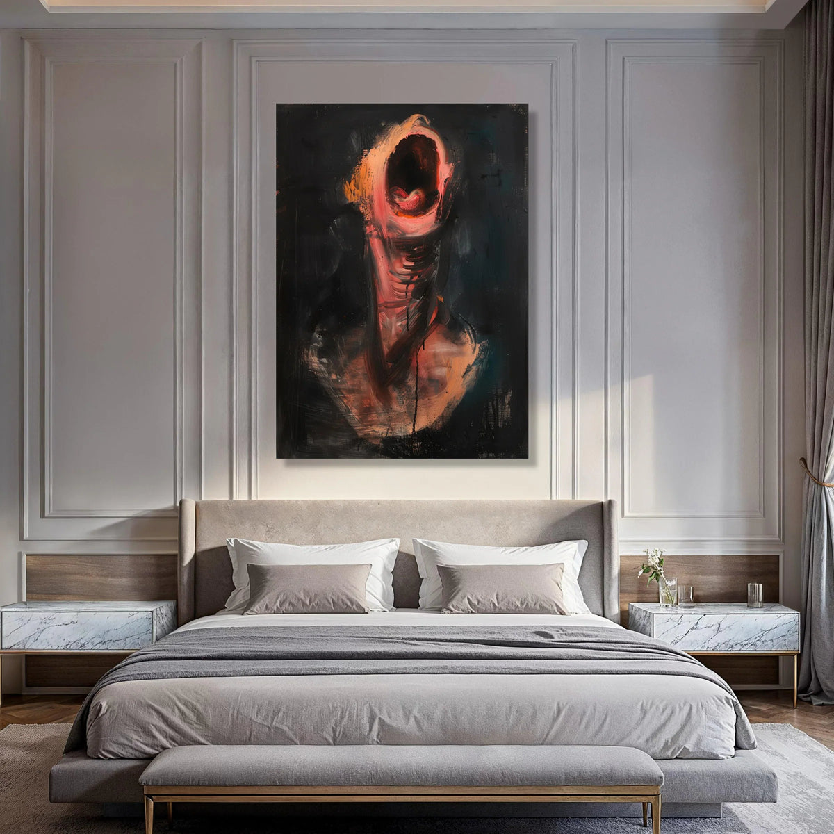 Abstract Expressionist Canvas Wall Art, Dark Figurative Painting, Modern Emotional Artwork, Dramatic Home Decor, Ready to Hang Print Art