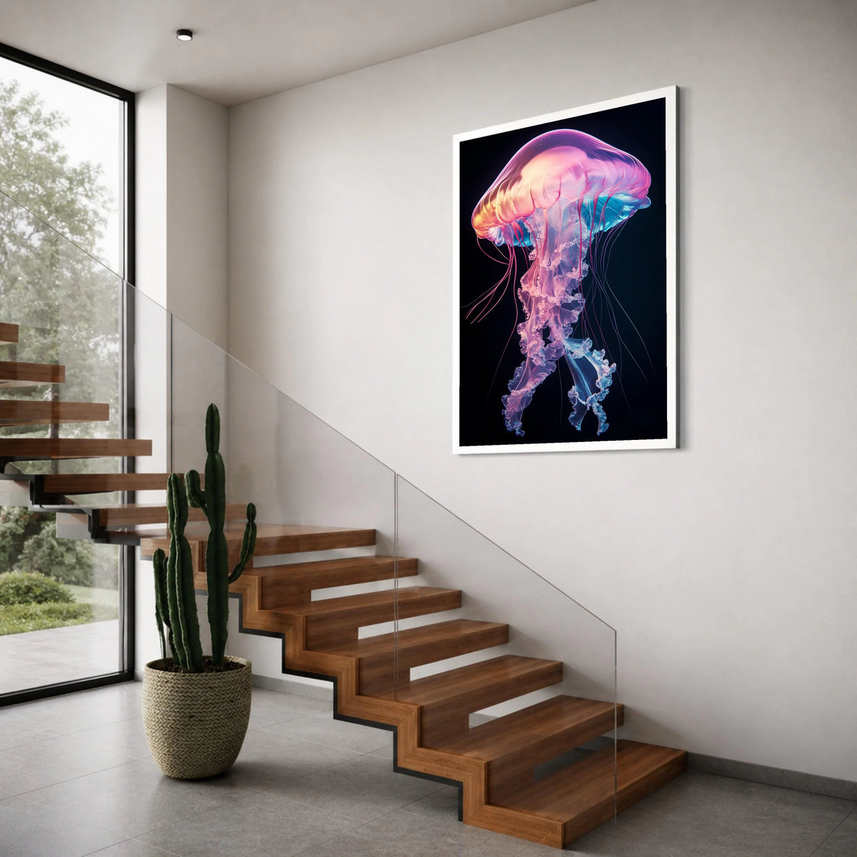 Vibrant Jellyfish Canvas Wall Art, Neon Ocean Marine Life, Underwater Sea Creature, Colorful Aquatic Canvas, Modern Home Print Art