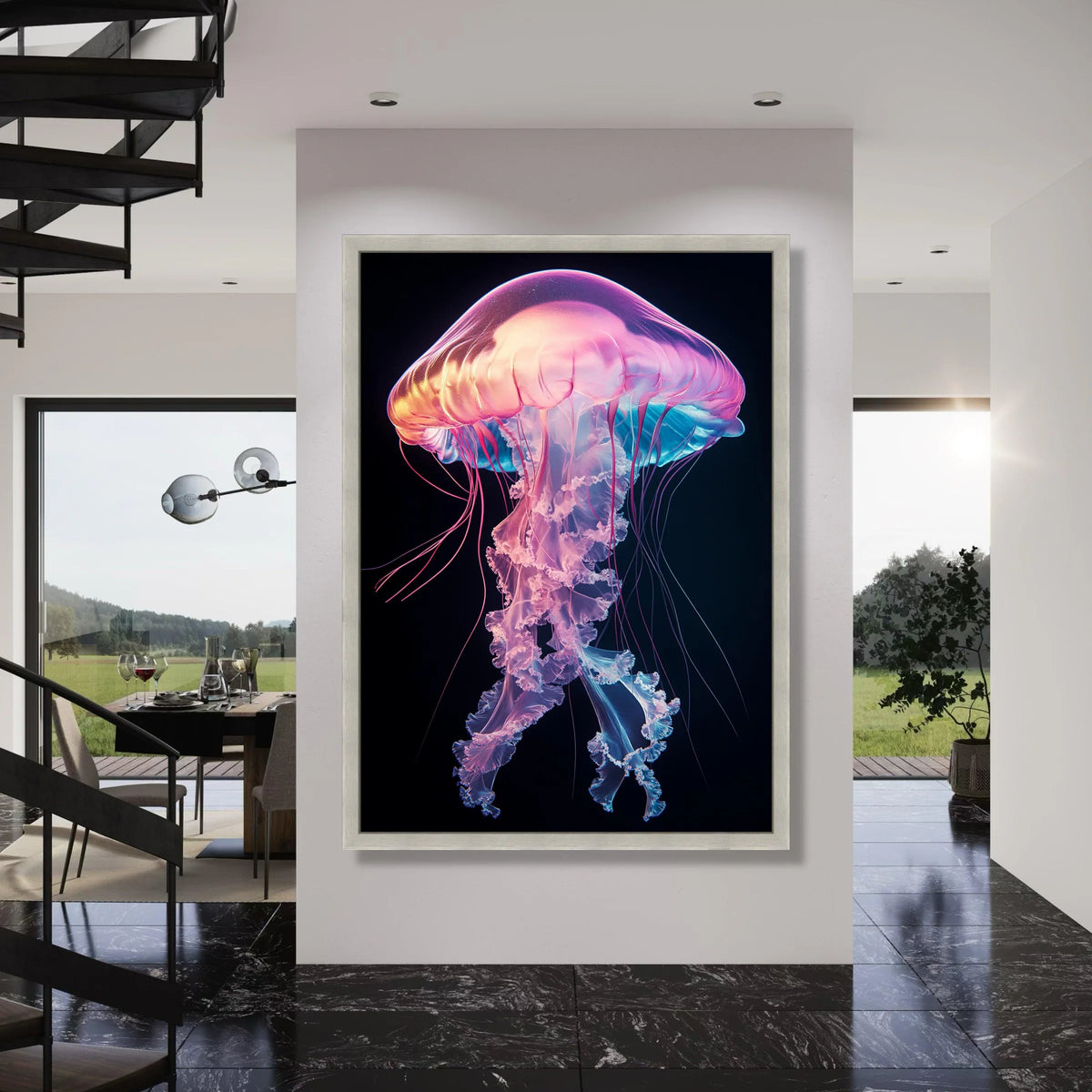 Vibrant Jellyfish Canvas Wall Art, Neon Ocean Marine Life, Underwater Sea Creature, Colorful Aquatic Canvas, Modern Home Print Art