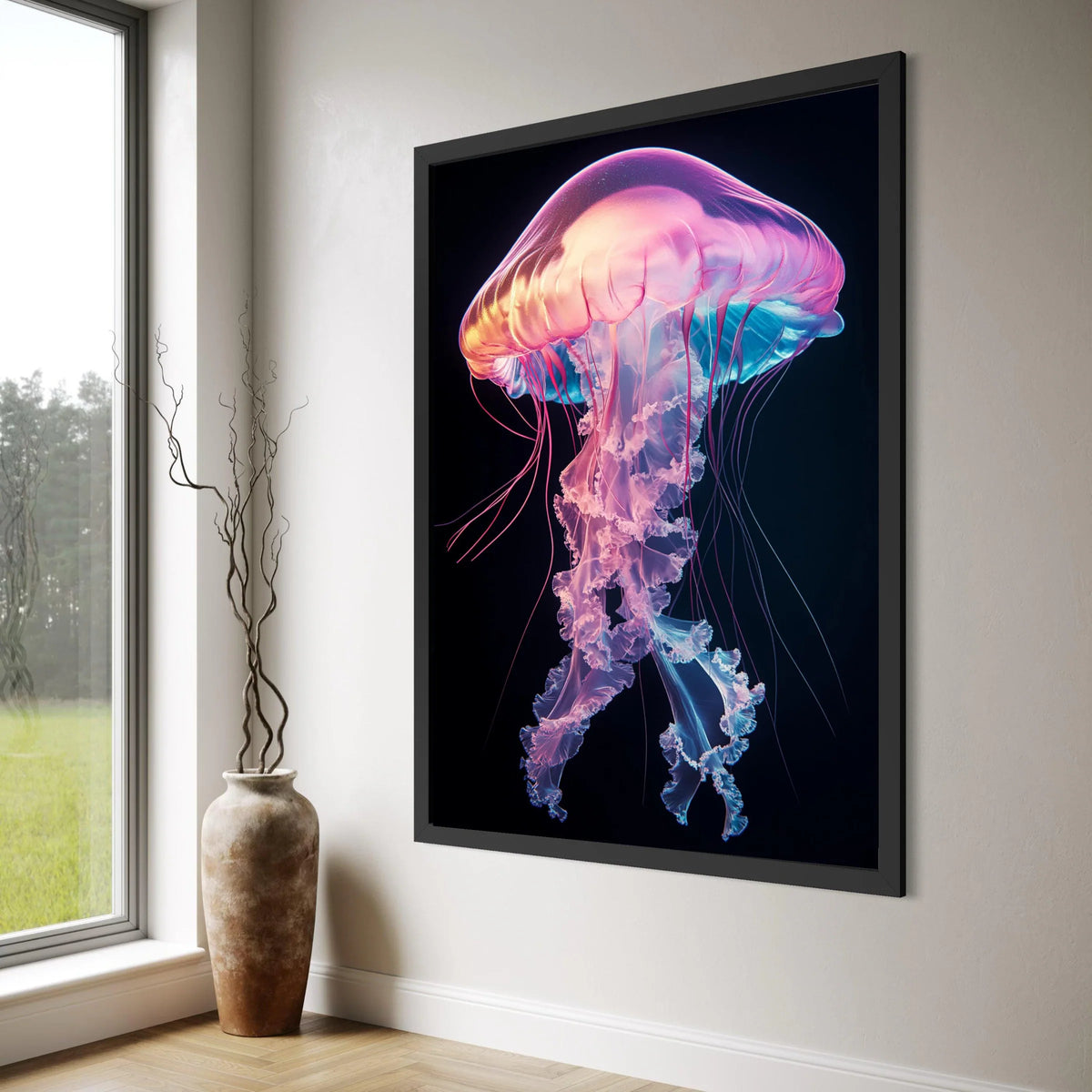 Vibrant Jellyfish Canvas Wall Art, Neon Ocean Marine Life, Underwater Sea Creature, Colorful Aquatic Canvas, Modern Home Print Art