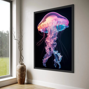 Vibrant Jellyfish Canvas Wall Art, Neon Ocean Marine Life, Underwater Sea Creature, Colorful Aquatic Canvas, Modern Home Print Art