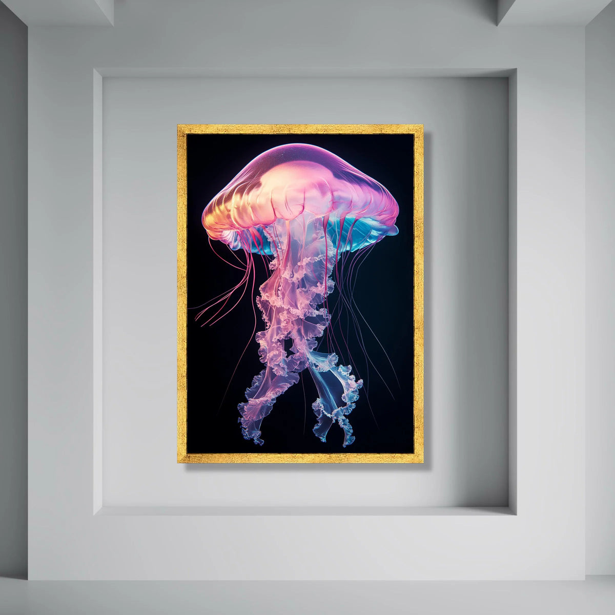 Vibrant Jellyfish Canvas Wall Art, Neon Ocean Marine Life, Underwater Sea Creature, Colorful Aquatic Canvas, Modern Home Print Art