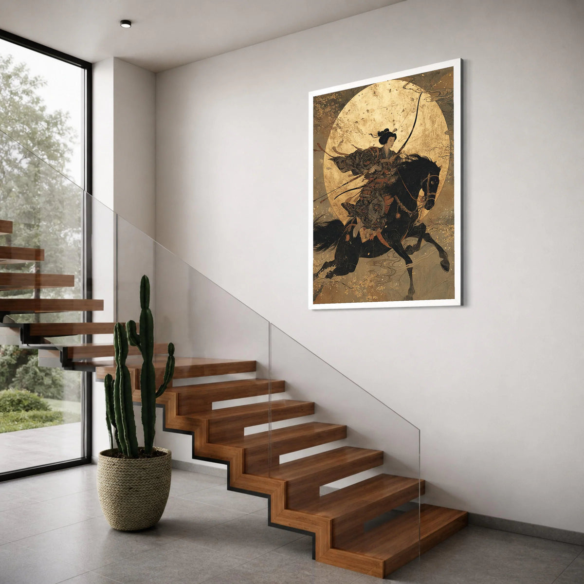 Japanese Warrior Woman on Horseback Canvas, Samurai Archer Wall Art, Traditional Asian Horseback Archery, Vintage Style Home Decor Print Art