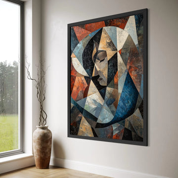 Abstract Woman Profile Canvas, Geometric Face Wall Art, Modern Cubism Design, Colorful Home Decoration Canvas Print Art