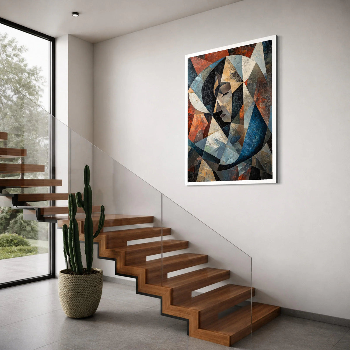 Abstract Woman Profile Canvas, Geometric Face Wall Art, Modern Cubism Design, Colorful Home Decoration Canvas Print Art
