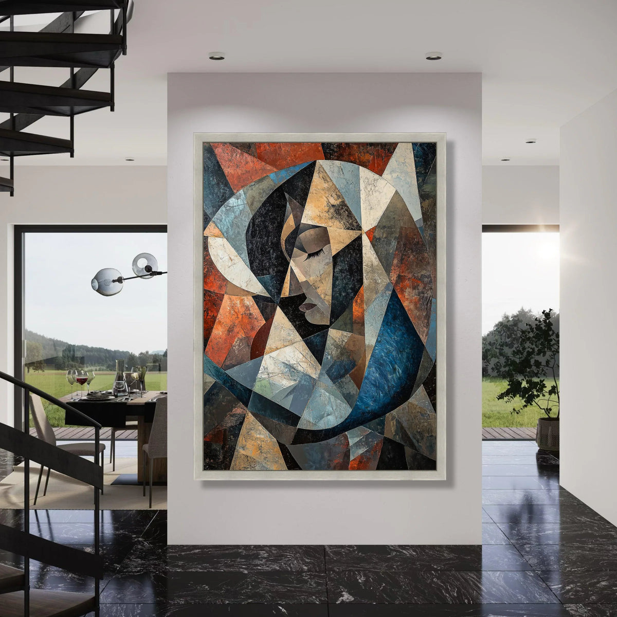 Abstract Woman Profile Canvas, Geometric Face Wall Art, Modern Cubism Design, Colorful Home Decoration Canvas Print Art