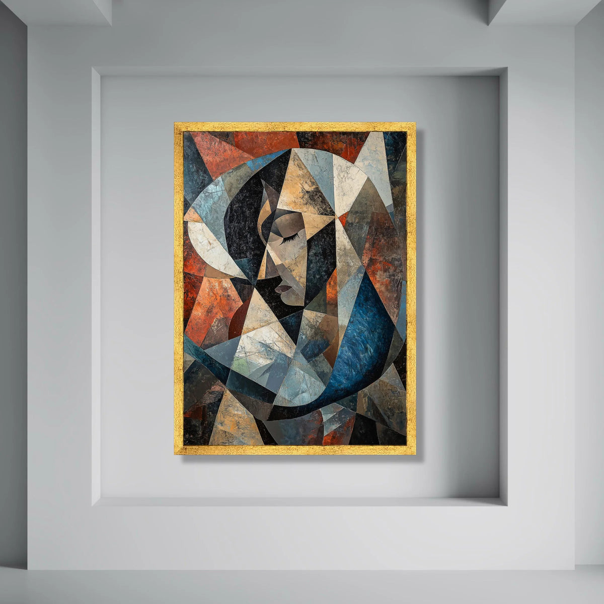 Abstract Woman Profile Canvas, Geometric Face Wall Art, Modern Cubism Design, Colorful Home Decoration Canvas Print Art