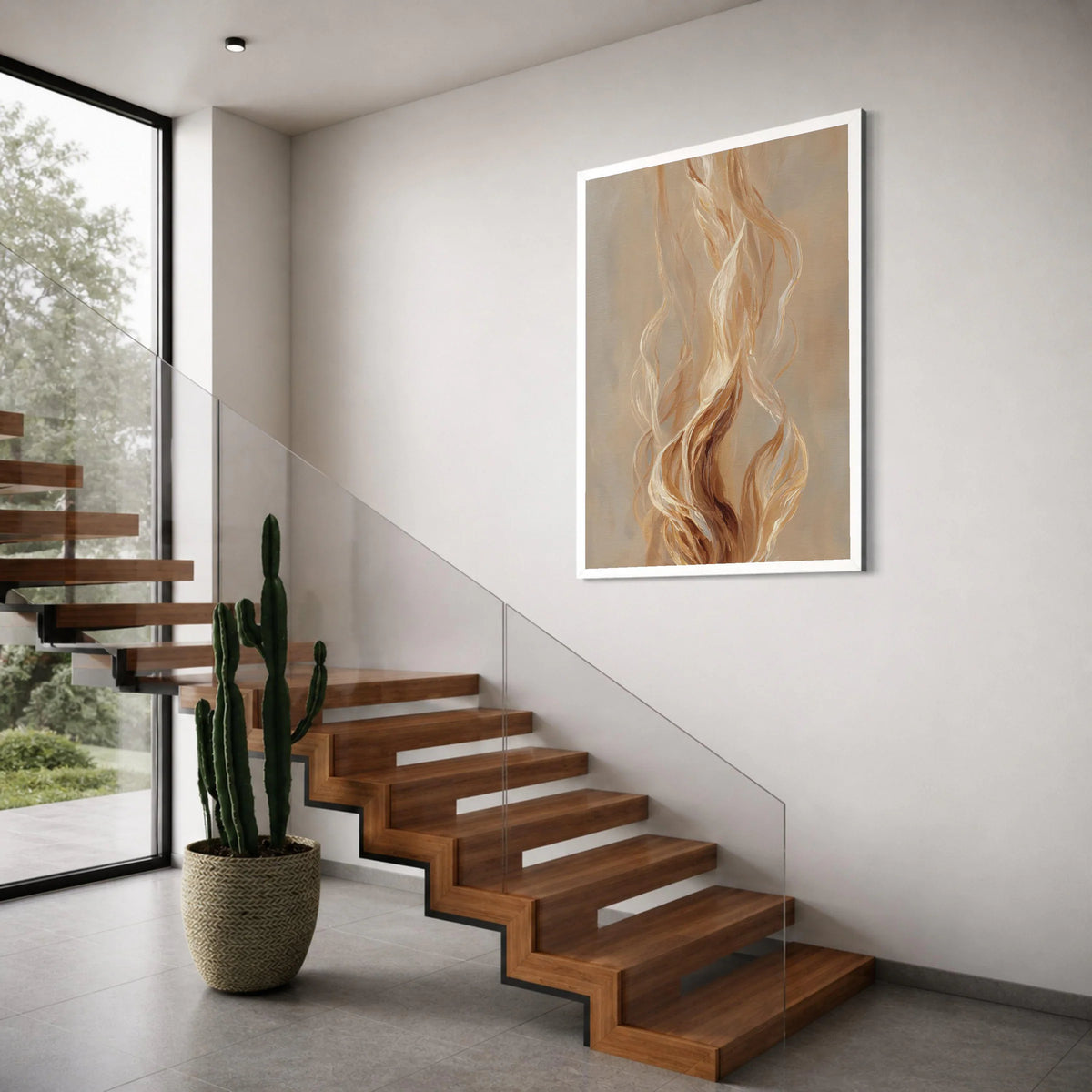 Elegant Neutral Abstract Flow Canvas, Modern Organic Lines Wall Art, Warm Beige Tones Decor, Contemporary Home Decoration Print Art