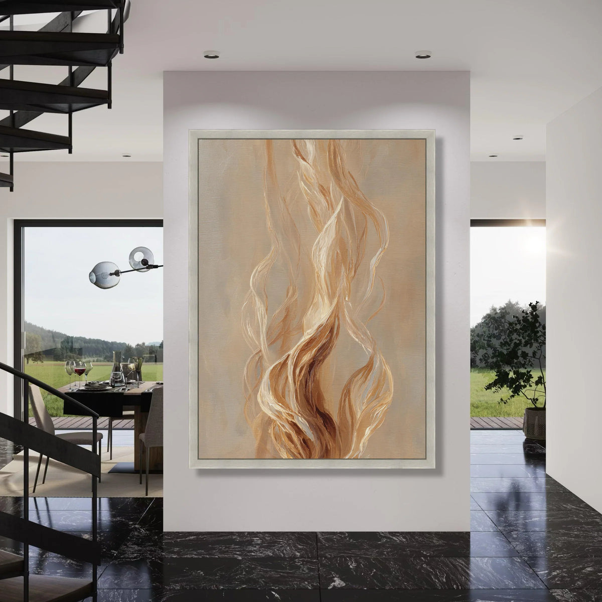 Elegant Neutral Abstract Flow Canvas, Modern Organic Lines Wall Art, Warm Beige Tones Decor, Contemporary Home Decoration Print Art