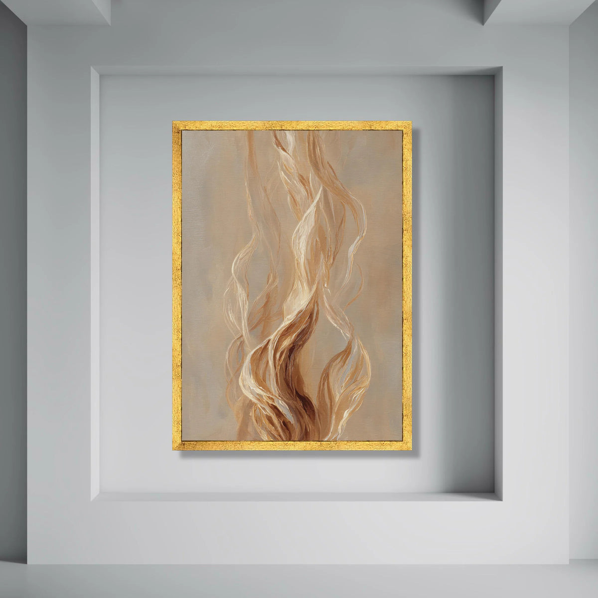 Elegant Neutral Abstract Flow Canvas, Modern Organic Lines Wall Art, Warm Beige Tones Decor, Contemporary Home Decoration Print Art