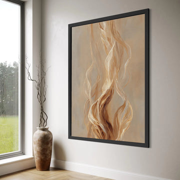 Elegant Neutral Abstract Flow Canvas, Modern Organic Lines Wall Art, Warm Beige Tones Decor, Contemporary Home Decoration Print Art