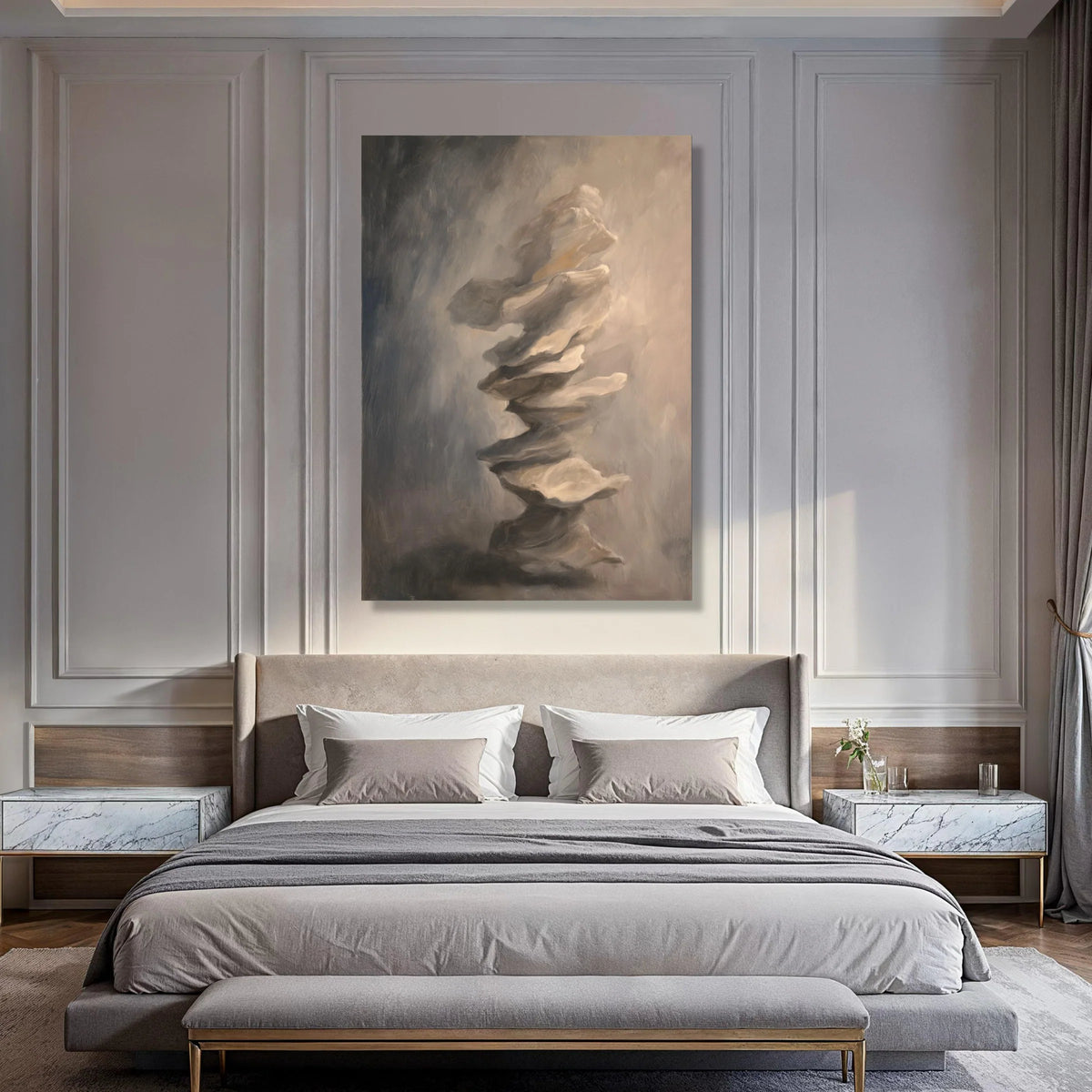 Abstract Floating Rocks Canvas, Surreal Wall Art, Neutral Tones Decor, Modern Artistic Canvas, Minimalist Home Decoration Print Art