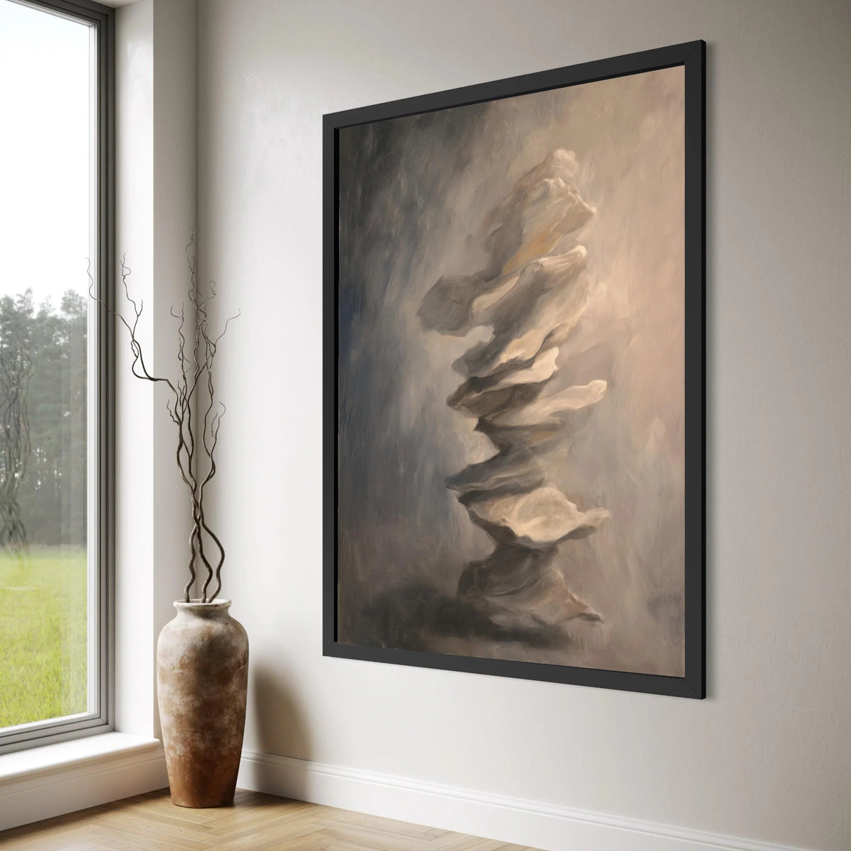 Abstract Floating Rocks Canvas, Surreal Wall Art, Neutral Tones Decor, Modern Artistic Canvas, Minimalist Home Decoration Print Art