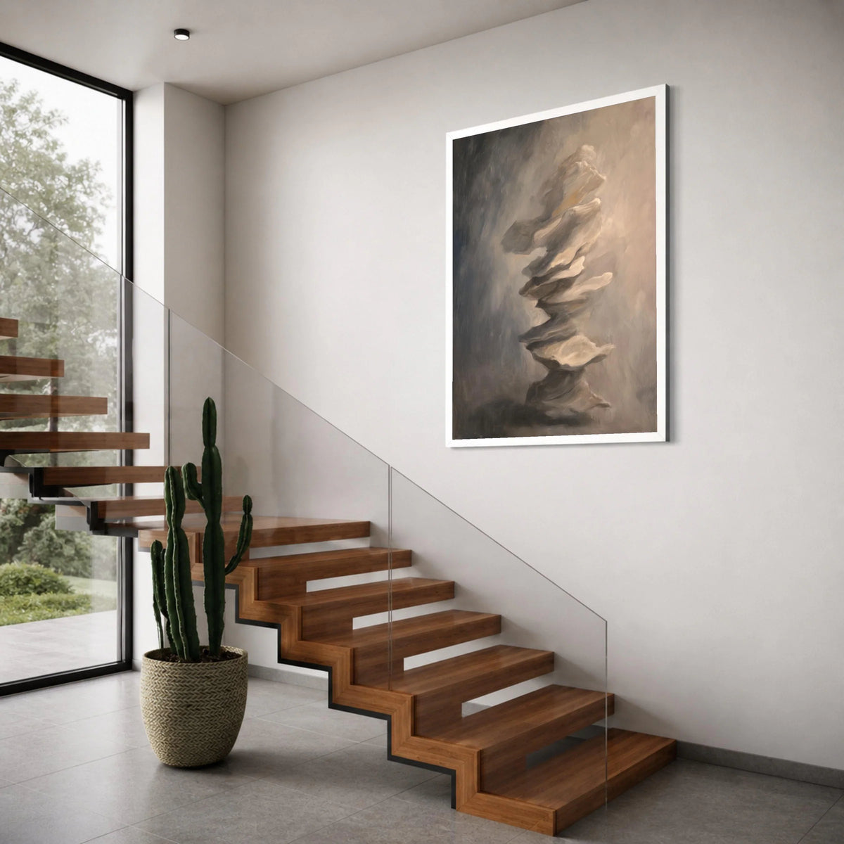 Abstract Floating Rocks Canvas, Surreal Wall Art, Neutral Tones Decor, Modern Artistic Canvas, Minimalist Home Decoration Print Art