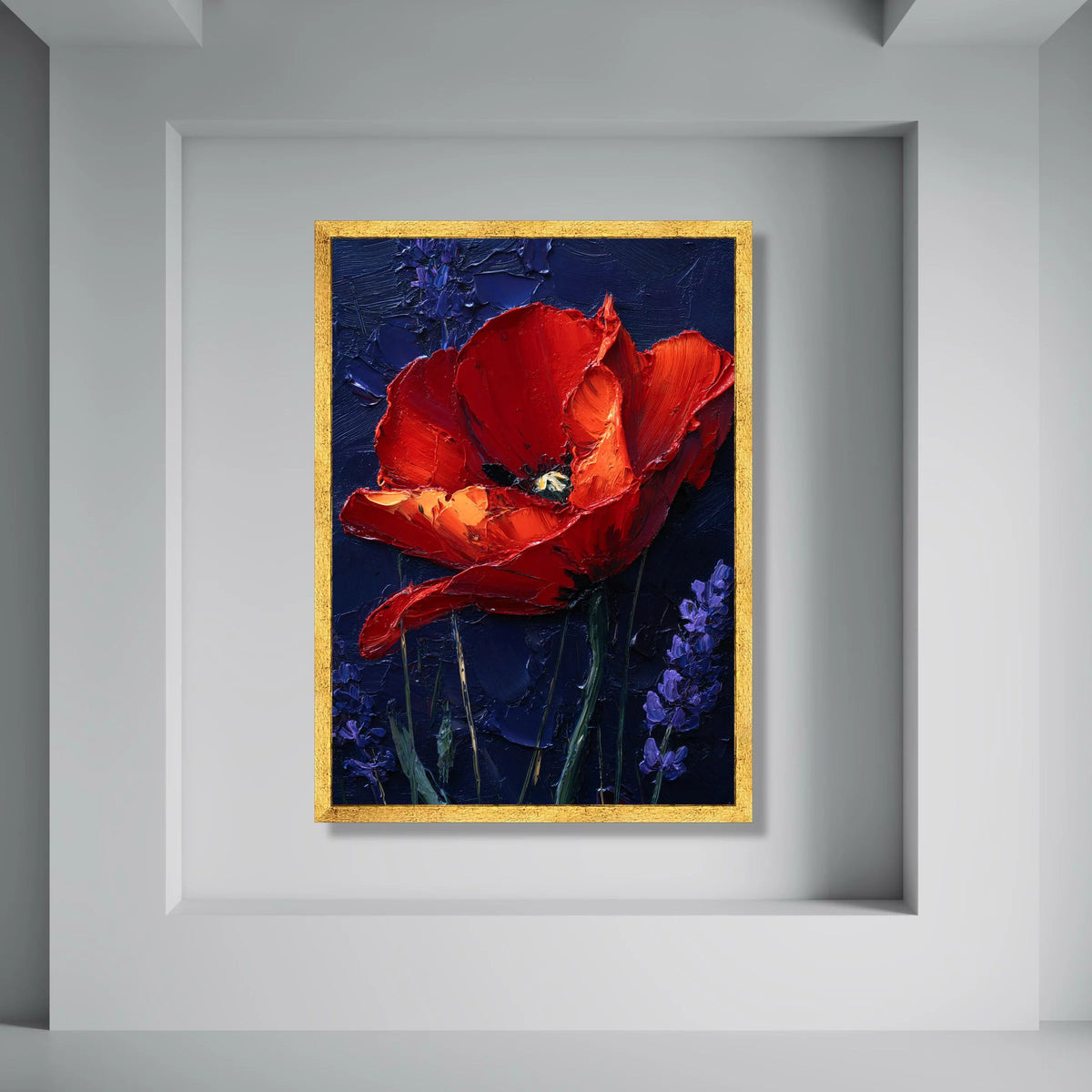 Vibrant Red Poppy Canvas Wall Art, Floral Artwork with Purple Lavender, Bold Botanical Canvas, Home Decoration Flower Print Print Art