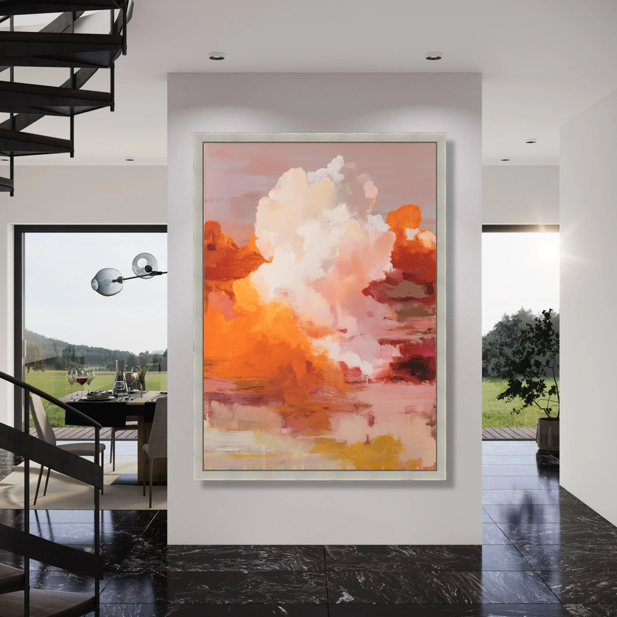 Warm Sunset Abstract Canvas, Modern Orange Wall Art, Soft Pastel Home Decor, Contemporary Canvas Painting, Vibrant Living Room Print Art