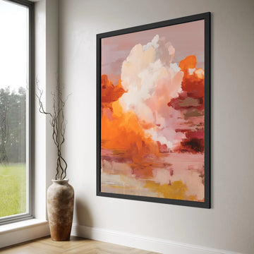 Warm Sunset Abstract Canvas, Modern Orange Wall Art, Soft Pastel Home Decor, Contemporary Canvas Painting, Vibrant Living Room Print Art