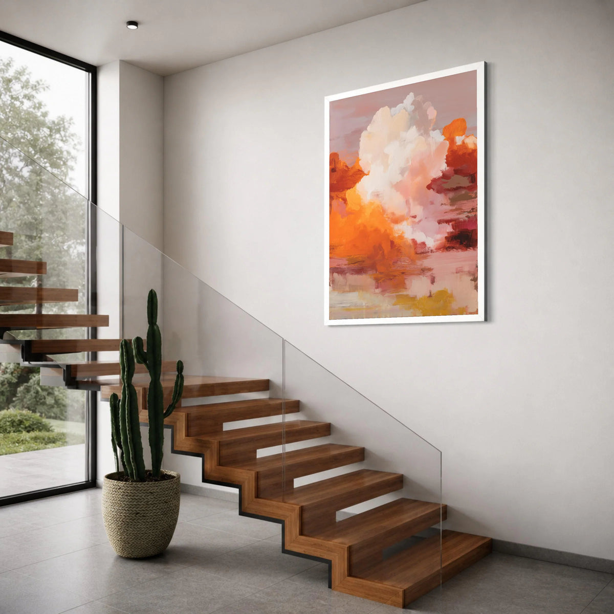 Warm Sunset Abstract Canvas, Modern Orange Wall Art, Soft Pastel Home Decor, Contemporary Canvas Painting, Vibrant Living Room Print Art