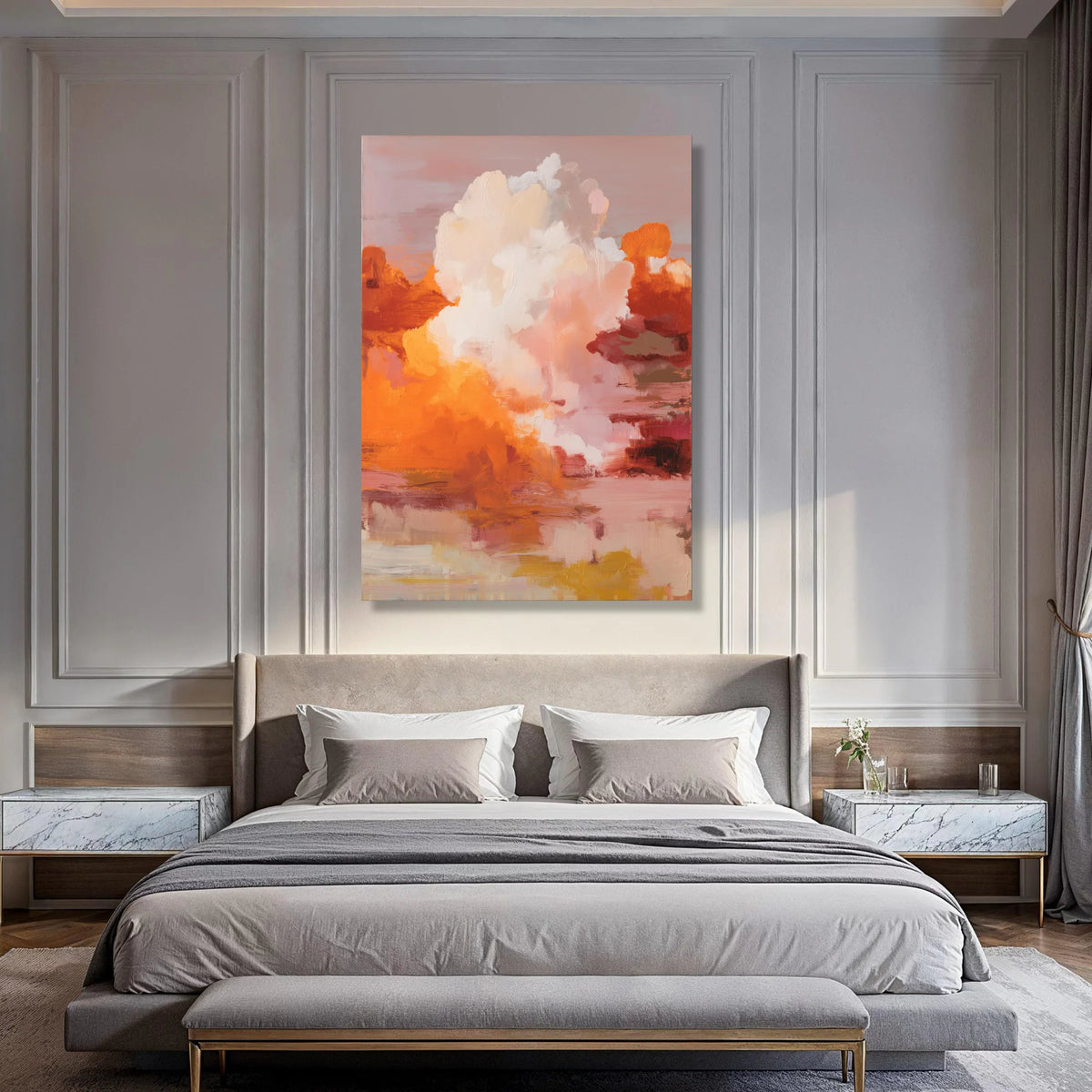 Warm Sunset Abstract Canvas, Modern Orange Wall Art, Soft Pastel Home Decor, Contemporary Canvas Painting, Vibrant Living Room Print Art