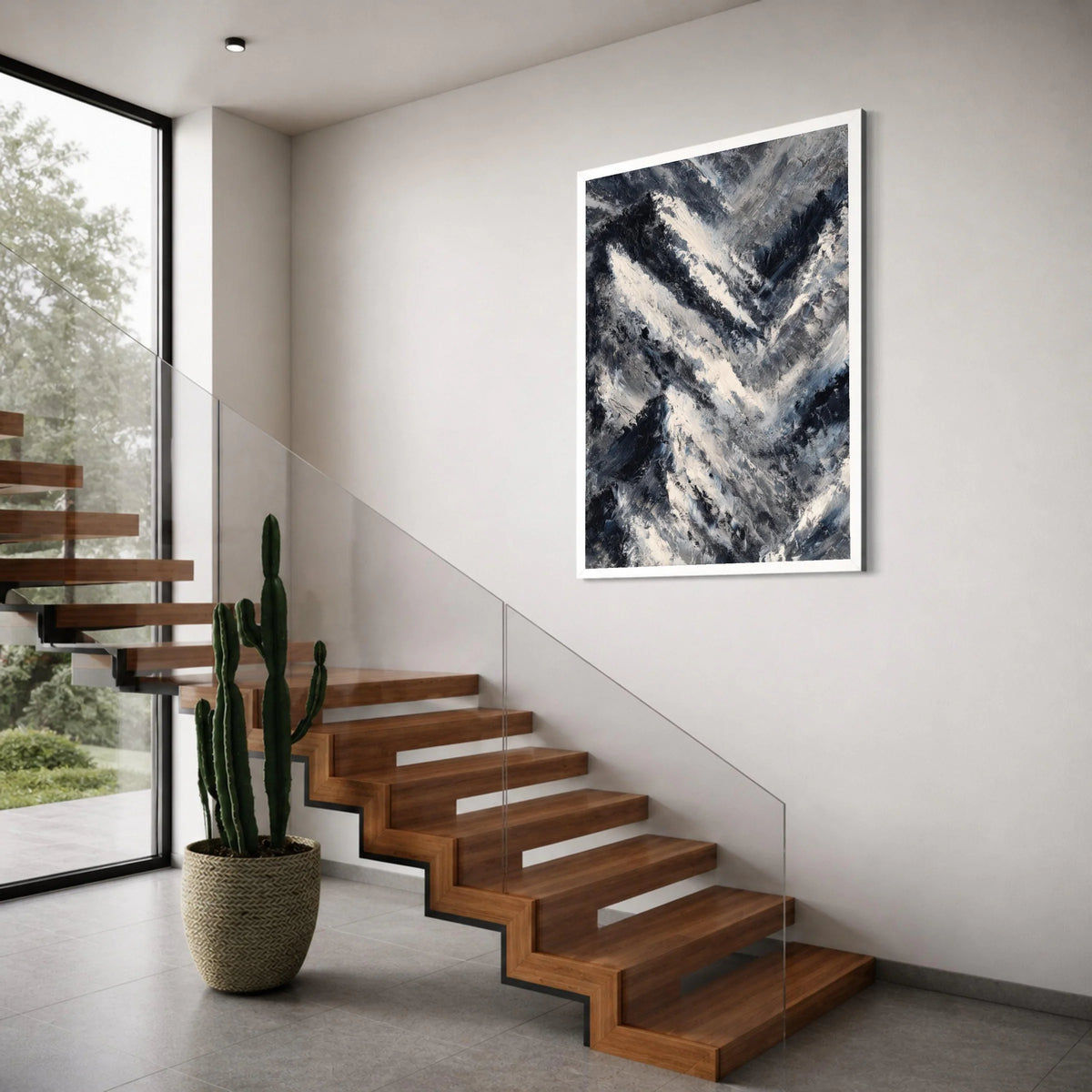 Monochrome Abstract Canvas, Black White Gray Modern Wall Art, Contemporary Canvas Painting, Neutral Tones Home Decor, Ready to Print Art