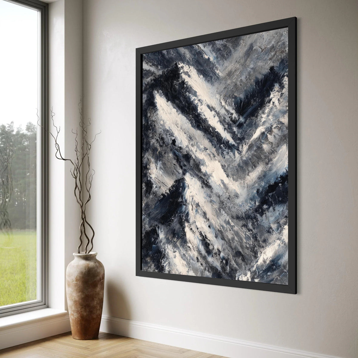 Monochrome Abstract Canvas, Black White Gray Modern Wall Art, Contemporary Canvas Painting, Neutral Tones Home Decor, Ready to Print Art