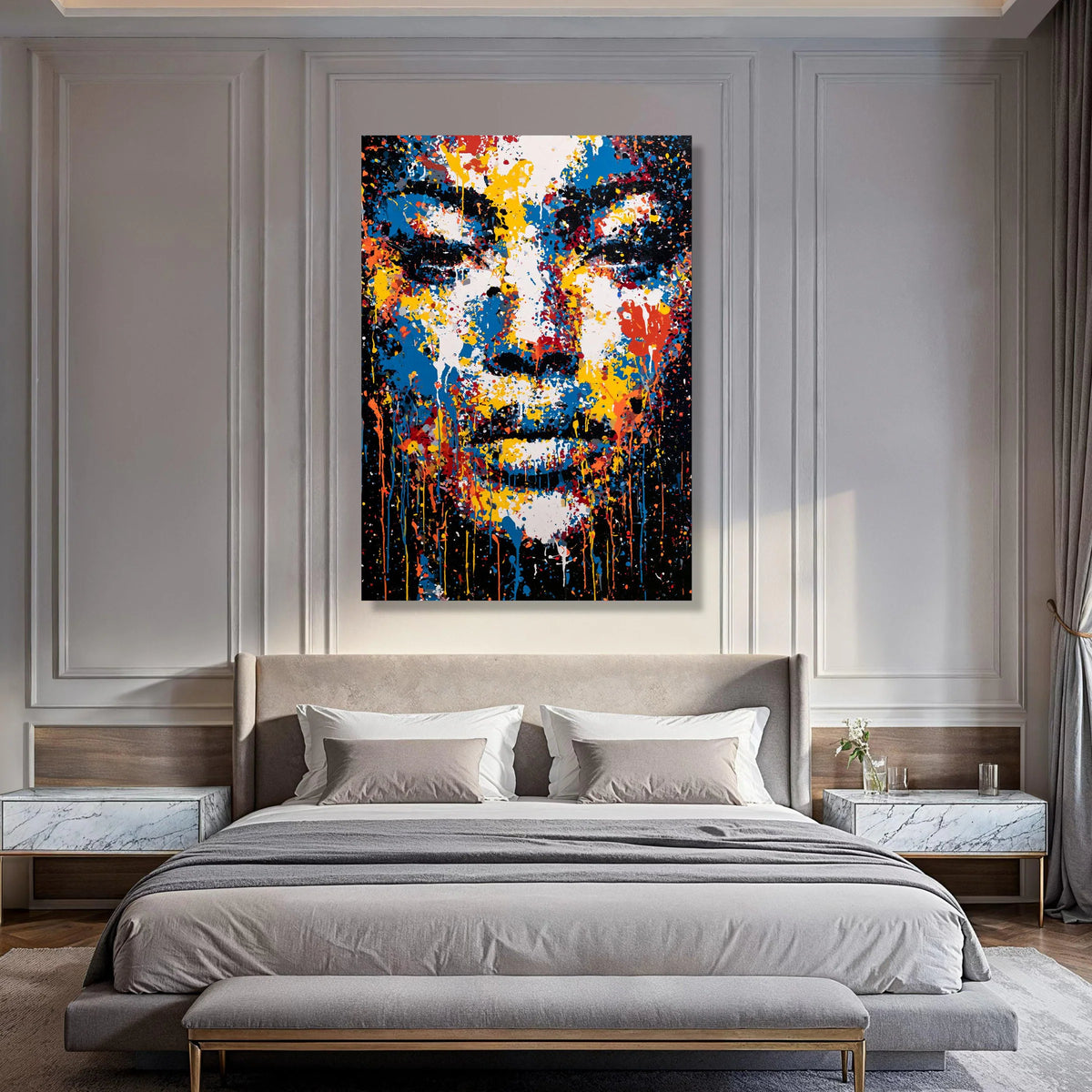 Vibrant Abstract Portrait Canvas, Colorful Face Wall Art, Modern Expressionism Decoration, Contemporary Canvas Print for Home Print Art