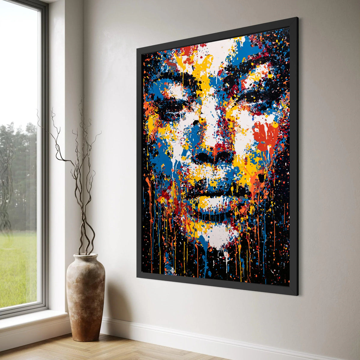 Vibrant Abstract Portrait Canvas, Colorful Face Wall Art, Modern Expressionism Decoration, Contemporary Canvas Print for Home Print Art