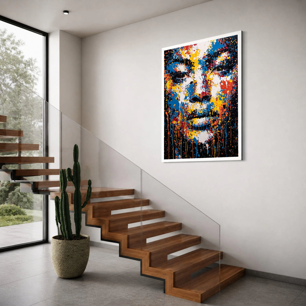 Vibrant Abstract Portrait Canvas, Colorful Face Wall Art, Modern Expressionism Decoration, Contemporary Canvas Print for Home Print Art