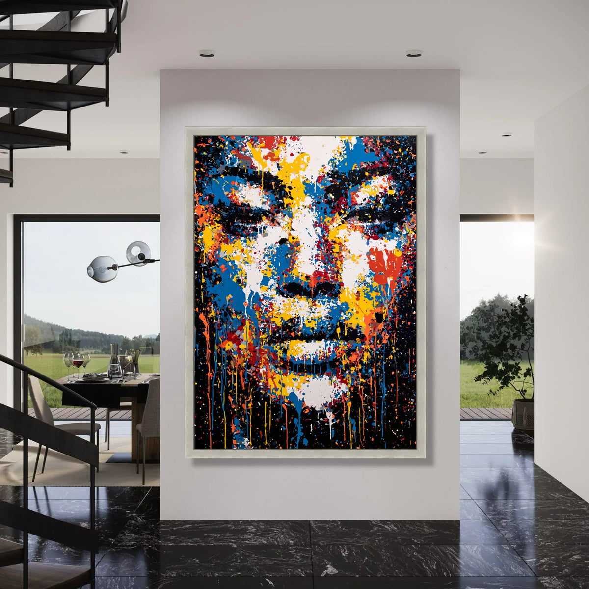 Vibrant Abstract Portrait Canvas, Colorful Face Wall Art, Modern Expressionism Decoration, Contemporary Canvas Print for Home Print Art