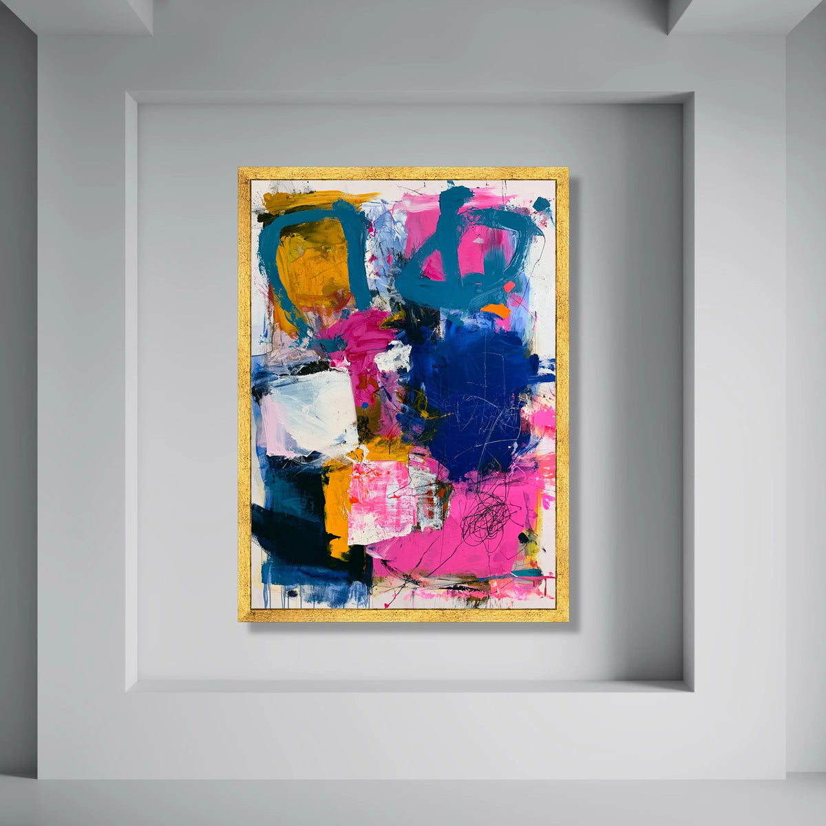 Vibrant Abstract Canvas Wall Art, Colorful Modern Painting, Pink Blue Yellow Artwork, Contemporary Home Decoration, Ready to Hang Print Art