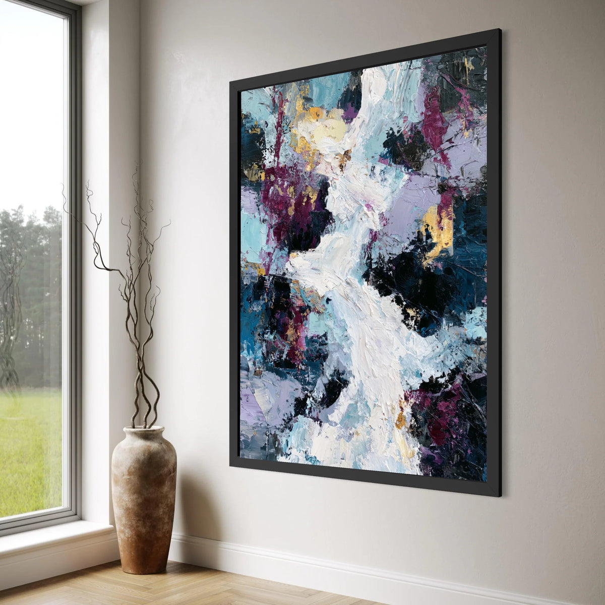 Contemporary Abstract Canvas, Blue and Purple Artwork, Modern Wall Art, Vibrant Home Decoration, Ready to Hang Canvas Print Art