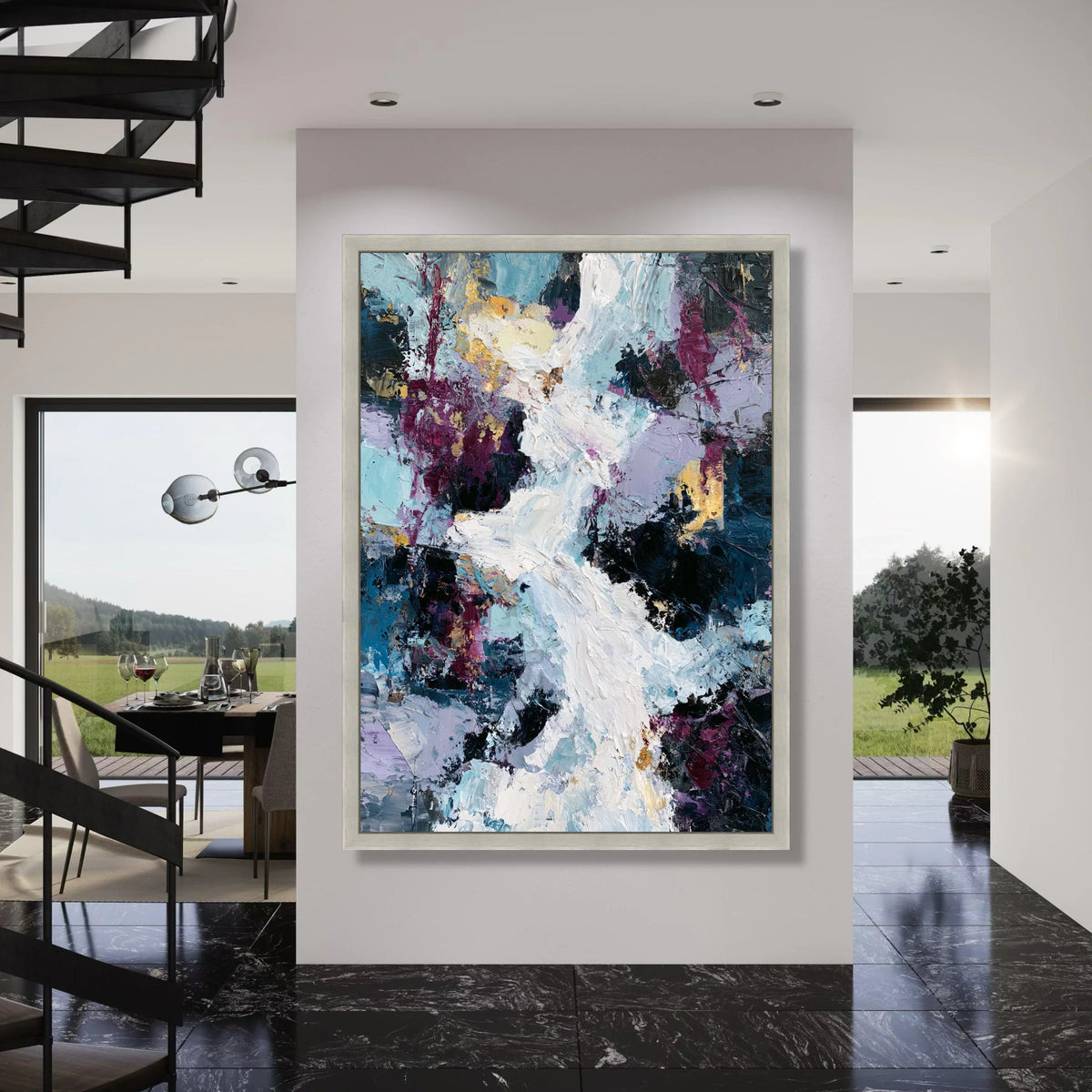 Contemporary Abstract Canvas, Blue and Purple Artwork, Modern Wall Art, Vibrant Home Decoration, Ready to Hang Canvas Print Art