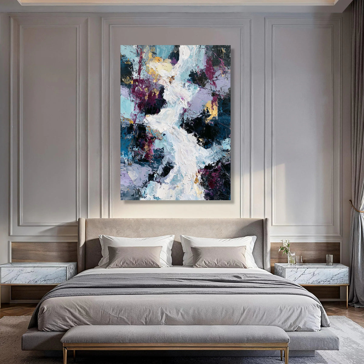 Contemporary Abstract Canvas, Blue and Purple Artwork, Modern Wall Art, Vibrant Home Decoration, Ready to Hang Canvas Print Art