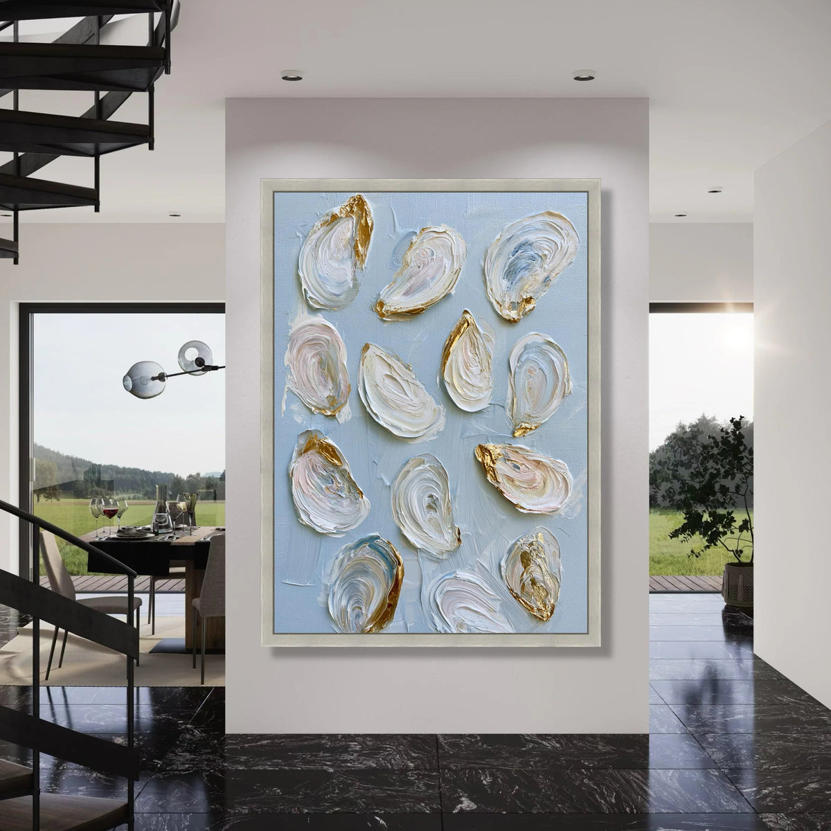 Coastal Oyster Shell Canvas Wall Art, Elegant Sea Life Decor, Nautical Home Decoration, Beach Canvas Painting, Ready to Hang Print Art