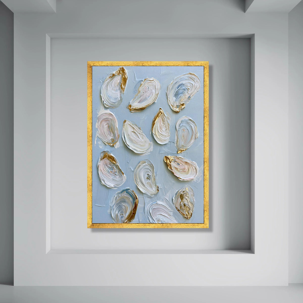 Coastal Oyster Shell Canvas Wall Art, Elegant Sea Life Decor, Nautical Home Decoration, Beach Canvas Painting, Ready to Hang Print Art