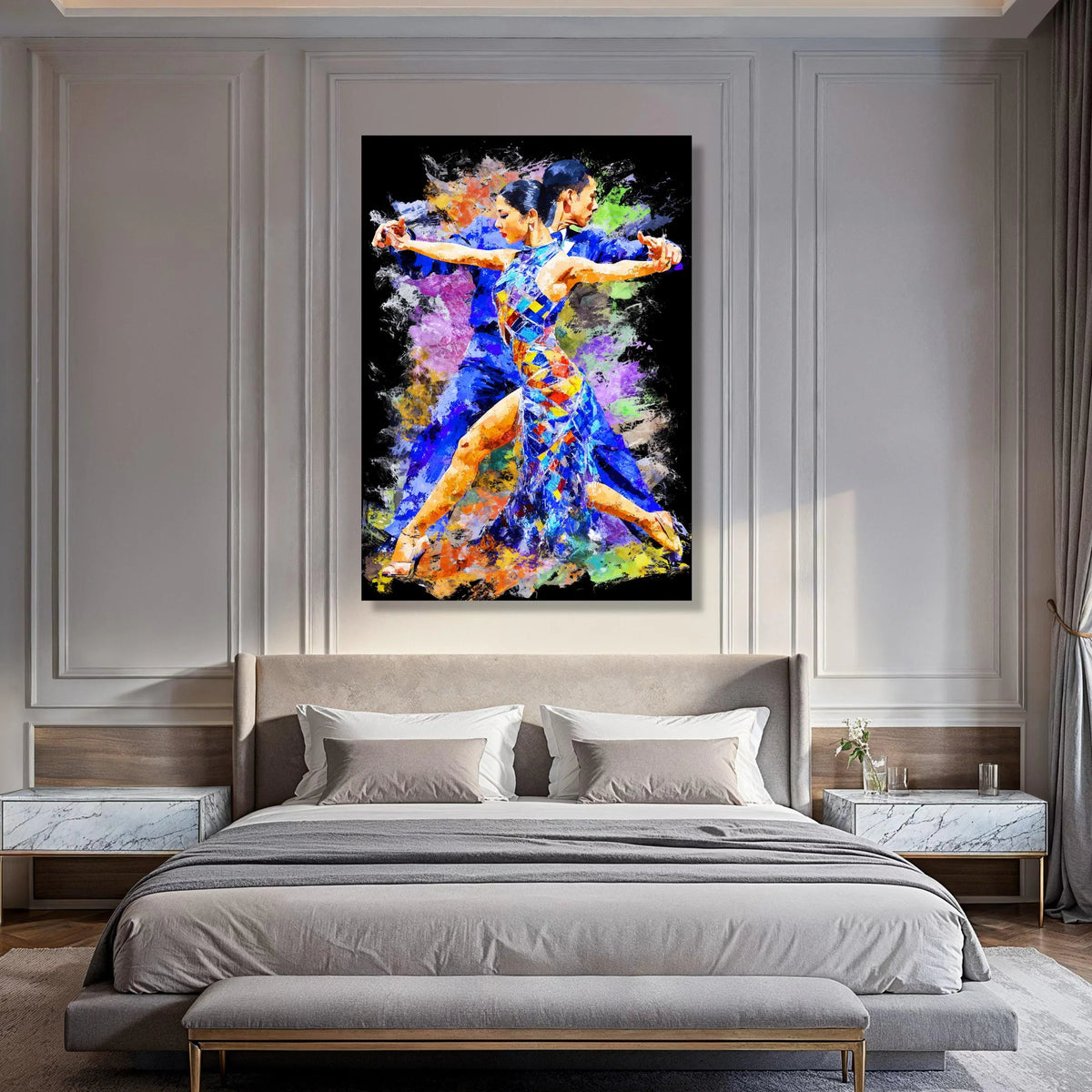 Passionate Tango Dance Couple Canvas, Colorful Ballroom Dance Art, Vibrant Movement Wall Decor, Modern Latin Dance Canvas, Home Print Art