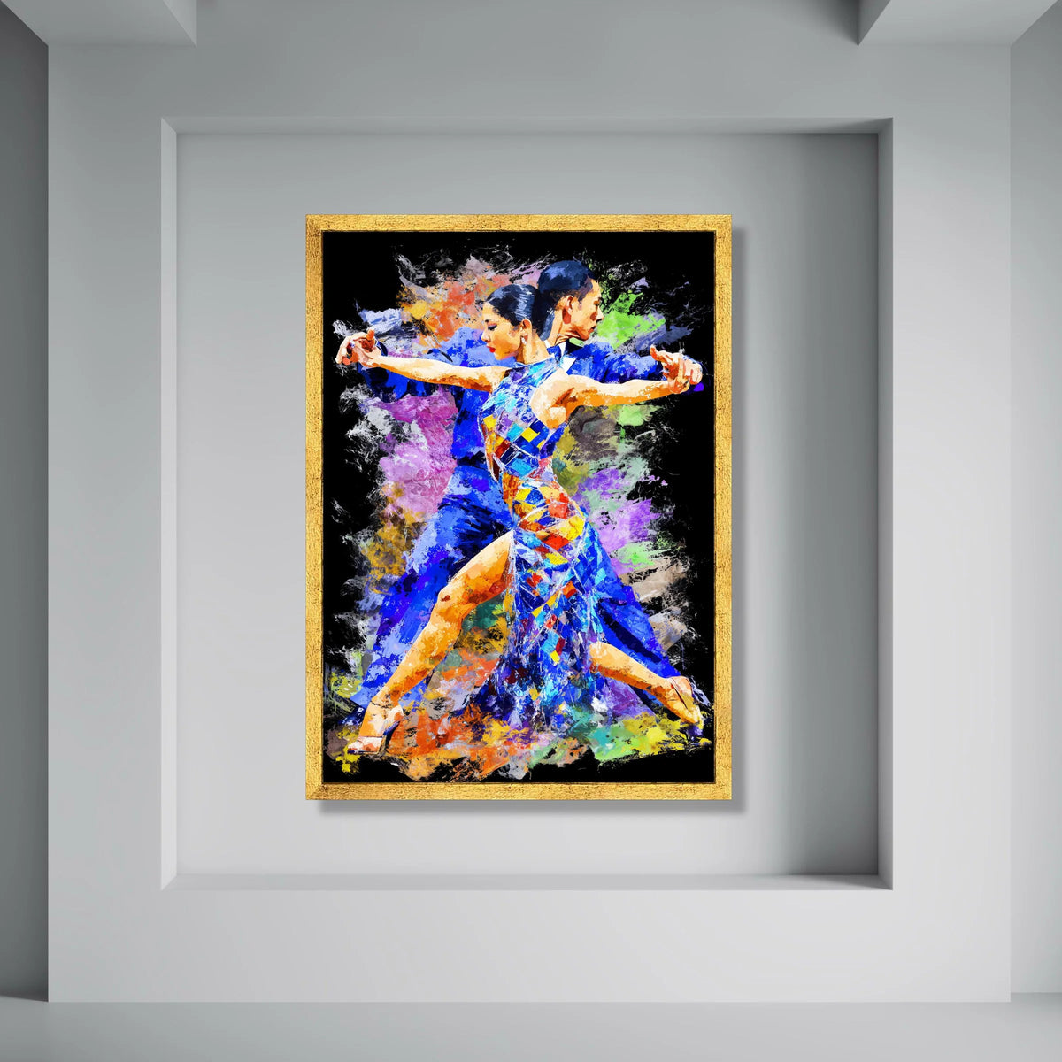 Passionate Tango Dance Couple Canvas, Colorful Ballroom Dance Art, Vibrant Movement Wall Decor, Modern Latin Dance Canvas, Home Print Art
