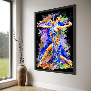 Passionate Tango Dance Couple Canvas, Colorful Ballroom Dance Art, Vibrant Movement Wall Decor, Modern Latin Dance Canvas, Home Print Art