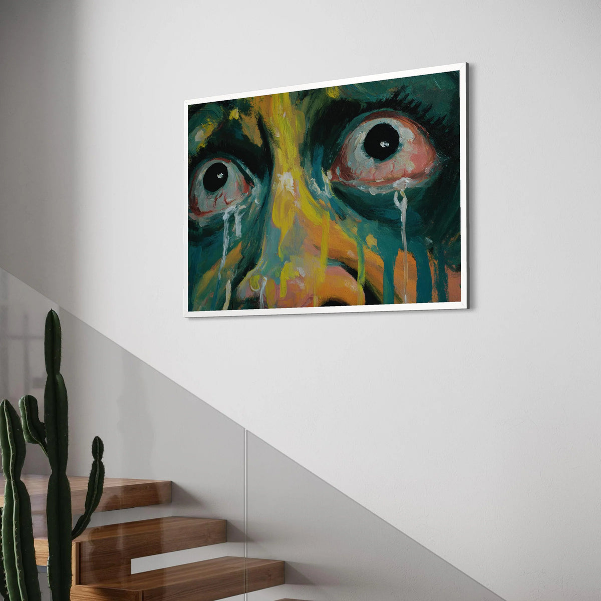 Emotional Expression Canvas Wall Art, Abstract Crying Eyes Painting, Colorful Modern Face Art, Dramatic Portrait Canvas, Home Print Art
