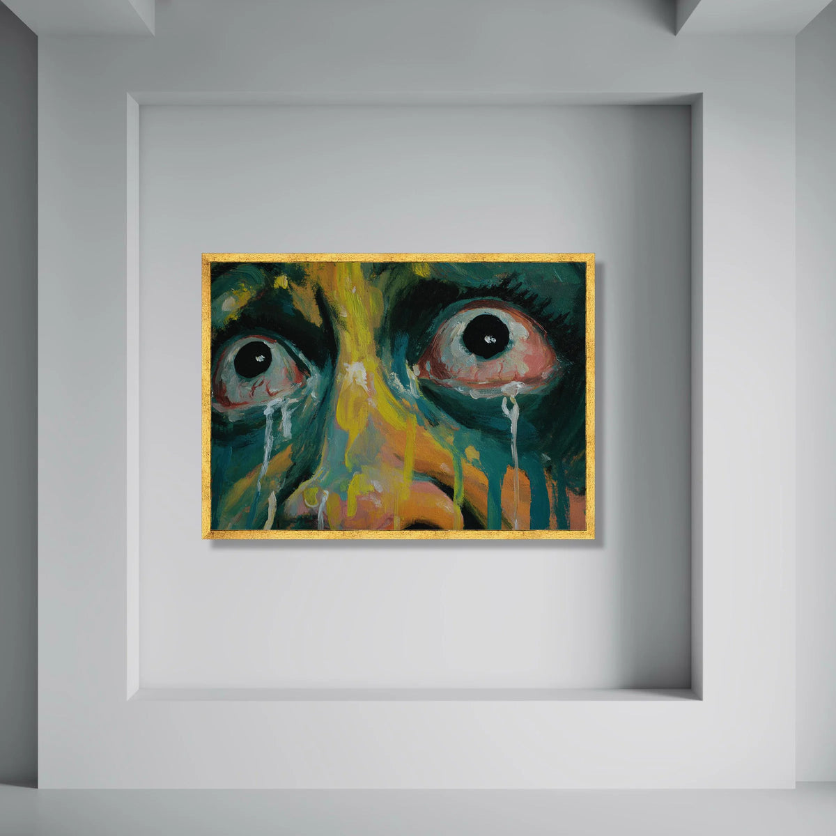 Emotional Expression Canvas Wall Art, Abstract Crying Eyes Painting, Colorful Modern Face Art, Dramatic Portrait Canvas, Home Print Art