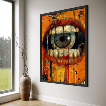 Surreal Eye Mouth Canvas, Abstract Expressionism Wall Art, Bold Colorful Home Decor, Modern Artistic Canvas, Statement Wall Design Print Art