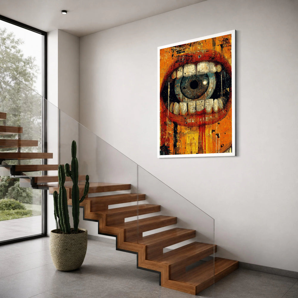 Surreal Eye Mouth Canvas, Abstract Expressionism Wall Art, Bold Colorful Home Decor, Modern Artistic Canvas, Statement Wall Design Print Art