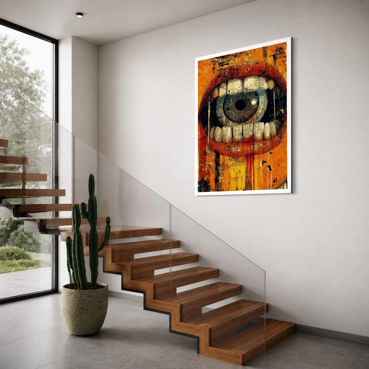 Surreal Eye Mouth Canvas, Abstract Expressionism Wall Art, Bold Colorful Home Decor, Modern Artistic Canvas, Statement Wall Design Print Art