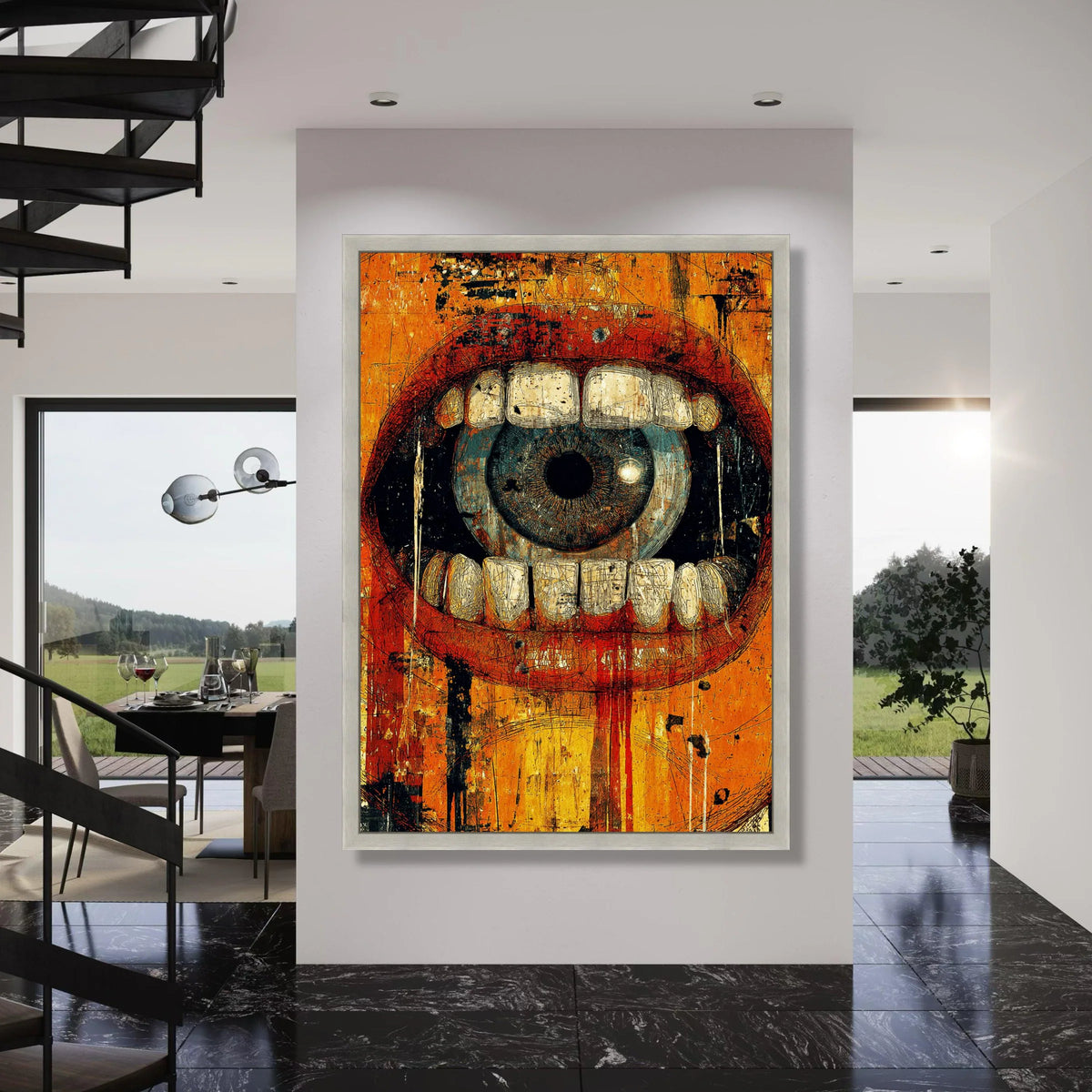 Surreal Eye Mouth Canvas, Abstract Expressionism Wall Art, Bold Colorful Home Decor, Modern Artistic Canvas, Statement Wall Design Print Art