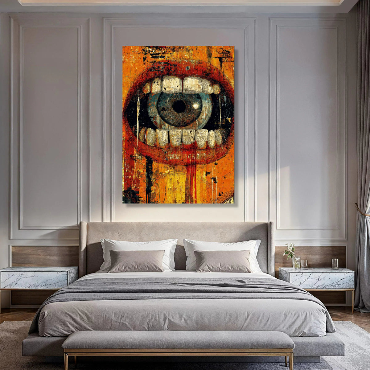 Surreal Eye Mouth Canvas, Abstract Expressionism Wall Art, Bold Colorful Home Decor, Modern Artistic Canvas, Statement Wall Design Print Art