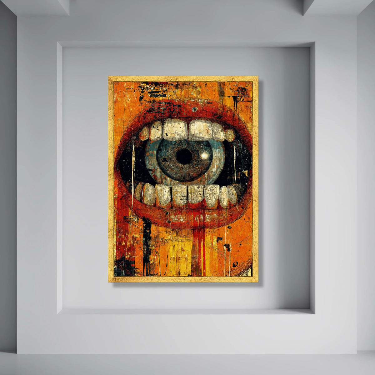 Surreal Eye Mouth Canvas, Abstract Expressionism Wall Art, Bold Colorful Home Decor, Modern Artistic Canvas, Statement Wall Design Print Art